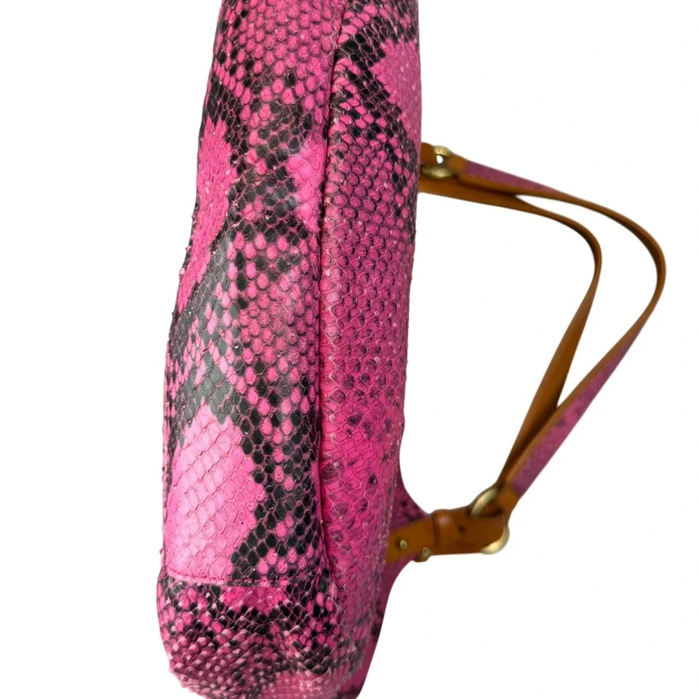 Brahmin Hot Pink Snake Embossed Leather Hobo Bag Y2K Boho Shoulder Purse Large